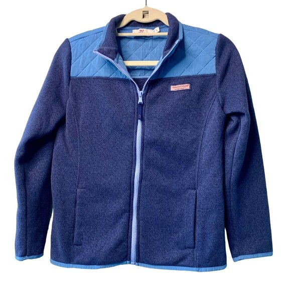 Vineyard Vines Other - VINEYARD VINES Full Zip Fleece Jacket Girls 14 L Girl Blue Quilted Winter Large
